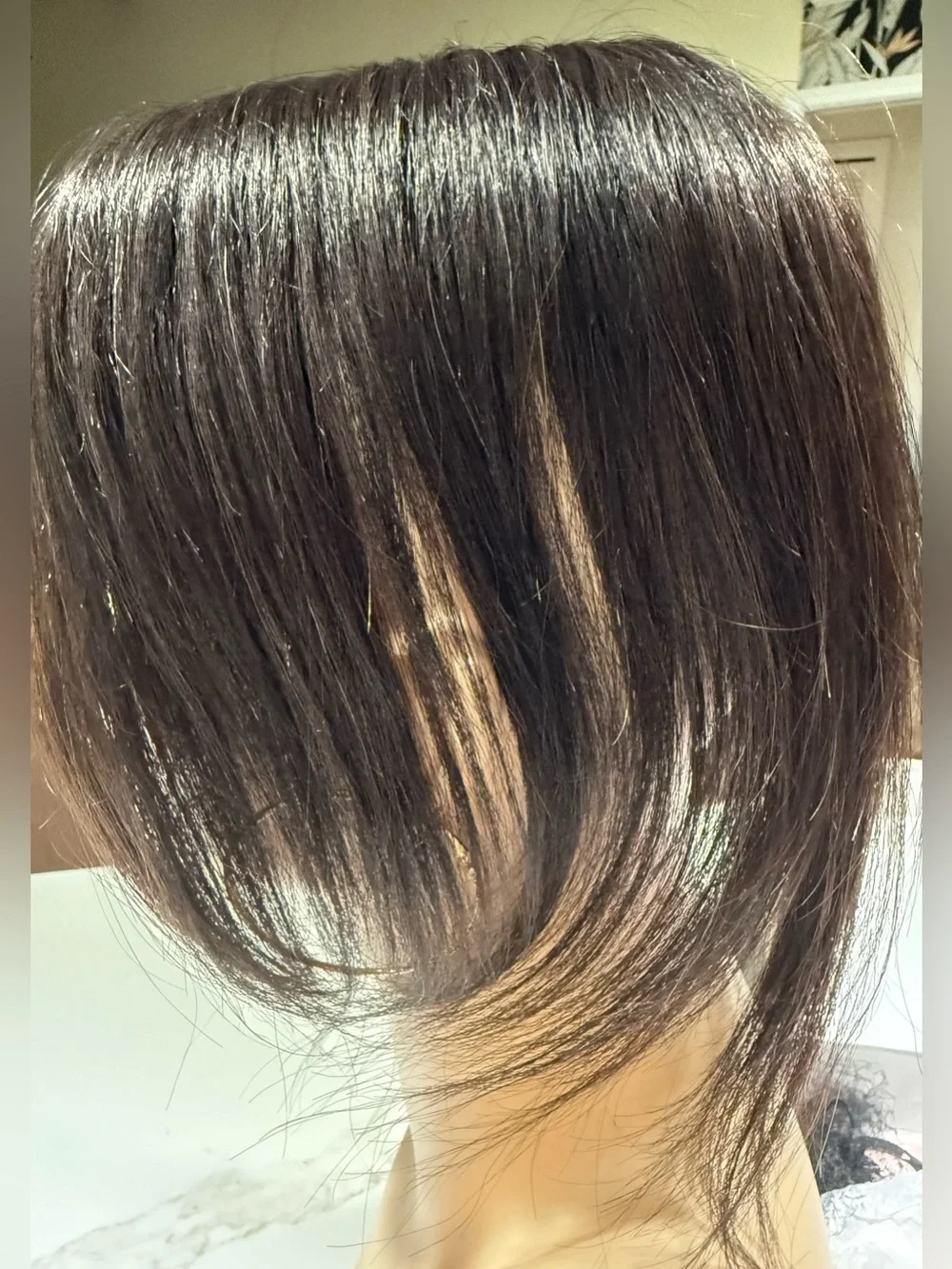💯% HUMAN 10-12” Topper with Bangs, Straight Dark Brown/Almost Black